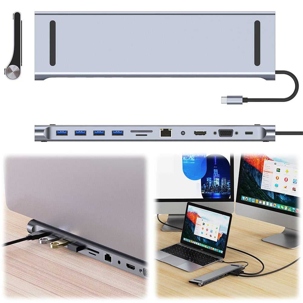 11-in-1 USB C Dockingstation mit 4K HDMI-kompatibel VGA Ethernet USB C Dock 100W PD SD/TF Audio Typ C Hub 1* USB 3.0 3*USB2.0