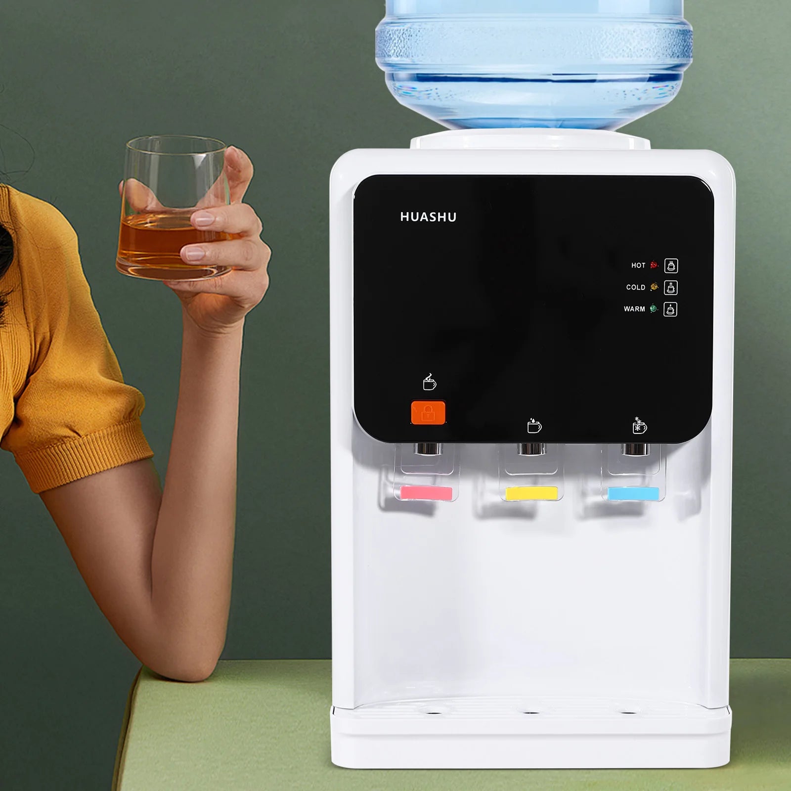 Moderner weißer elektrischer Wasserspender, 31*30*48cm, wassergekühlter Spender, 500W Desktop-Warm- und Kaltwasserspender