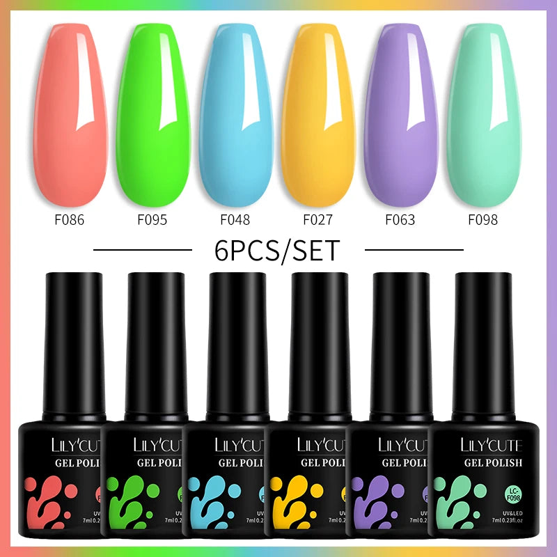 LILYCUTE 7ML 6PCS Neon Gel Nagellack Set fluoreszierend Farbwechsel Semi Permanent Soak Off Maniküre-Kit Nail Art Gel