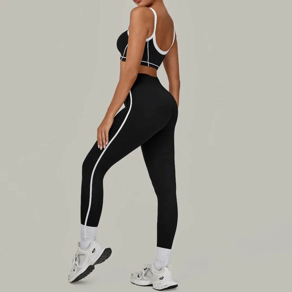 2PCS Damen Yoga-Set Hohe Taille Peach Hip Herausnehmbare Polsterung Sport-BH Hose Fitnessanzug Laufen Workout Gym Leggings Yoga-Set