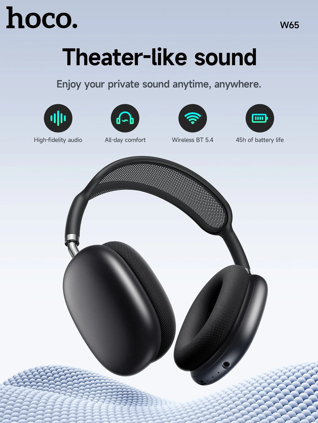 hoco Over-Ear Bluetooth 5.4 Kopfhörer Sport Kabellose Ohrhörer Headsets mit Mikrofon für Telefonate Stoff-Ohrpolster