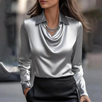 Damenmode Einfarbig Hemdkragen Bluse Tops 2025 Frühling Herbst Lässige Langarm Bürohemd Elegantes Oberteil Weiblich
