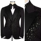 Luxuriöses Kostüm Herrenanzug 2-teiliges Set Strass Kristalle Schalkragen Maßgeschneiderte Hochzeit Slim Fit Smokings Blazer für den Bräutigam
