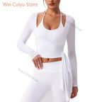 Yoga Sportshirt Blusen Pilates Crop Top Fitness Damen Langarm T-Shirt Oberteile Sweatshirt Sportbekleidung Damen Gym Yoga Kleidung