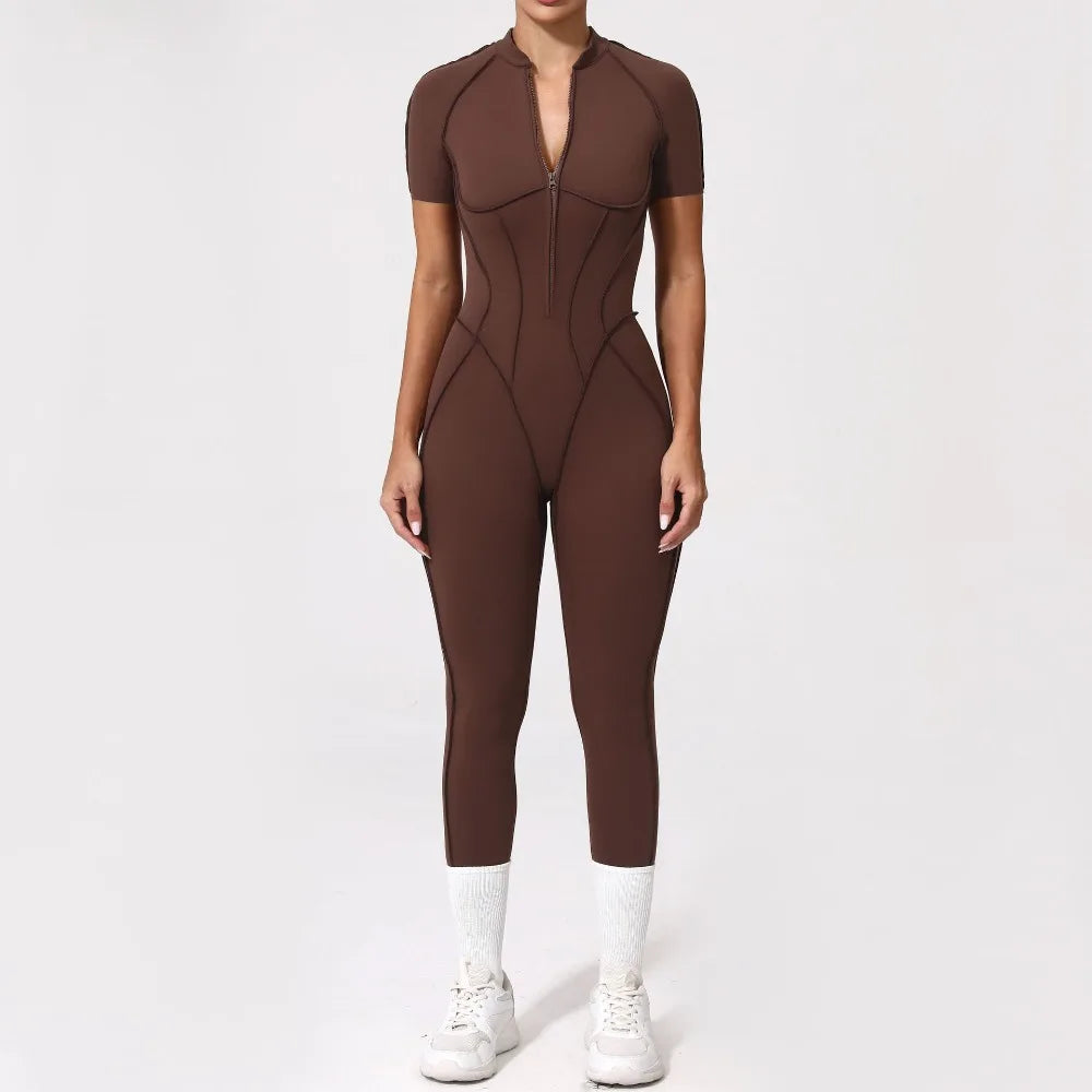 Damen-Trainingsanzug Fitness-Workout Sportkleidung Outfit Reißverschluss-Jumpsuit Yoga Fitness Overall Set Offene Rücken Bodysuits Anzug für Damen
