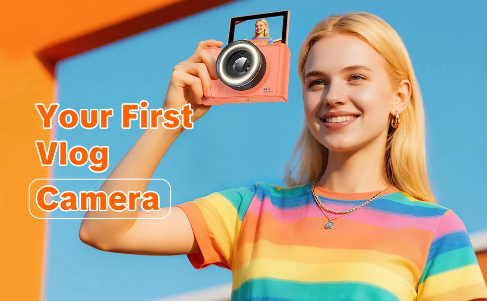 4K-Vlogging-Kamera, 180° drehbarer Bildschirm, Ringlicht & Beauty-Modus, Digitalkamera für Anfänger, 32-GB-SD-Karte enthalten, Weihnachtsgeschenk
