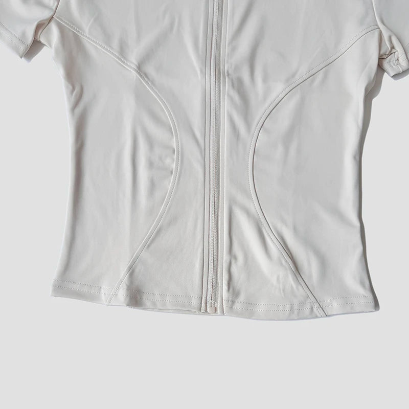 Slim Fit Kurzarm Yoga Shirt Damen Stehkragen Reißverschluss Jacke High End Lauf Sport Fitness Top