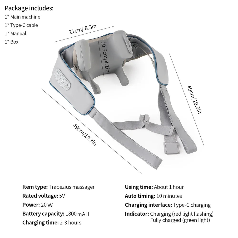 Foreverlily 26W Bürstenloser Motor Nacken- und Schultermassagegerät Kabelloses Nacken- und Rückenmassage-Schal Nackenmassager