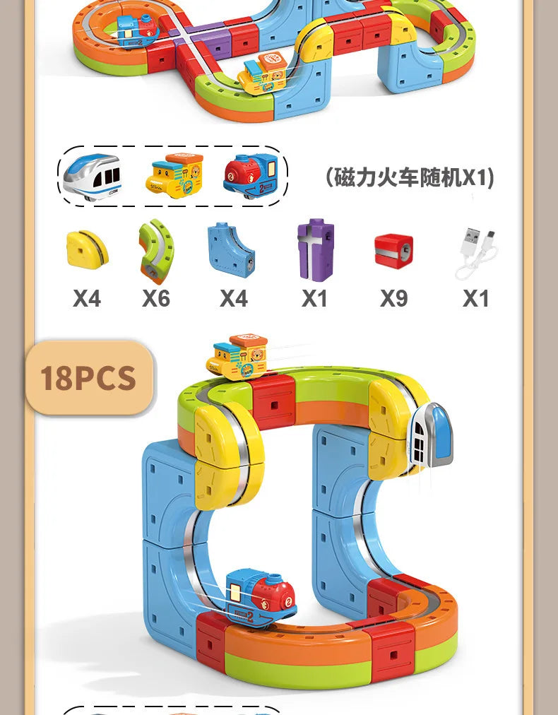 Magnetisches Bullet Train Set für Kinder mit elektrischer Lokomotive, DIY-Gleisbausteinen, pädagogischem MINT-Bauspielzeug, Geburtstagsgeschenk