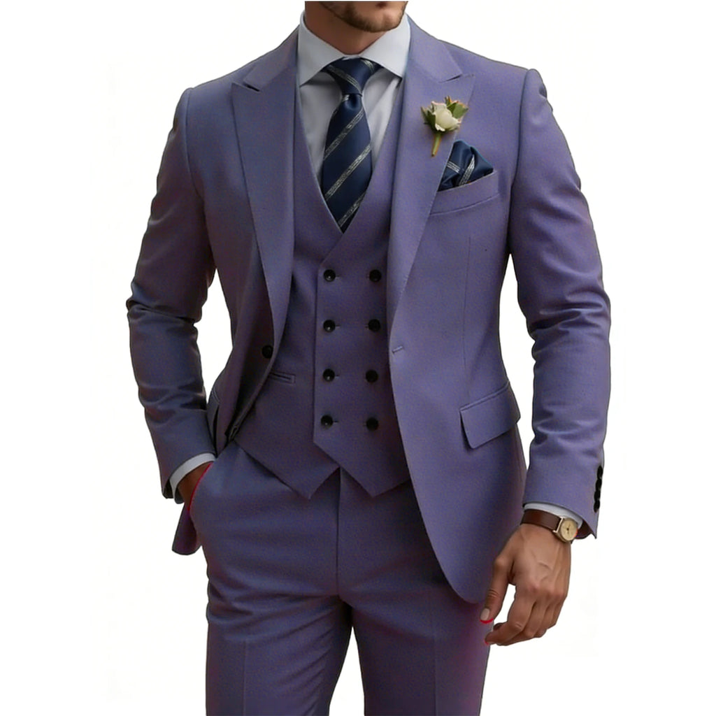 Herren 3-teiliger Slim Fit Anzug für Herren Zweireiher Hochzeits- Abschlussballanzug Formeller Business-Dinner-Smoking