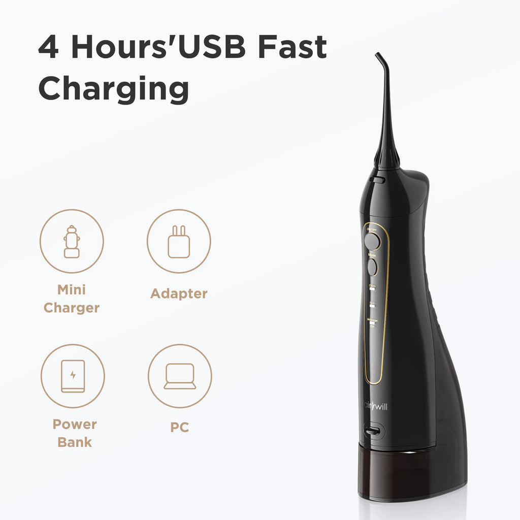 Fairywill Water Dental Flosser Zähne Tragbarer kabelloser USB Munddusche Reiniger IPX7 Wasserdichtes Elektrische Zahnbürsten Set Zuhause
