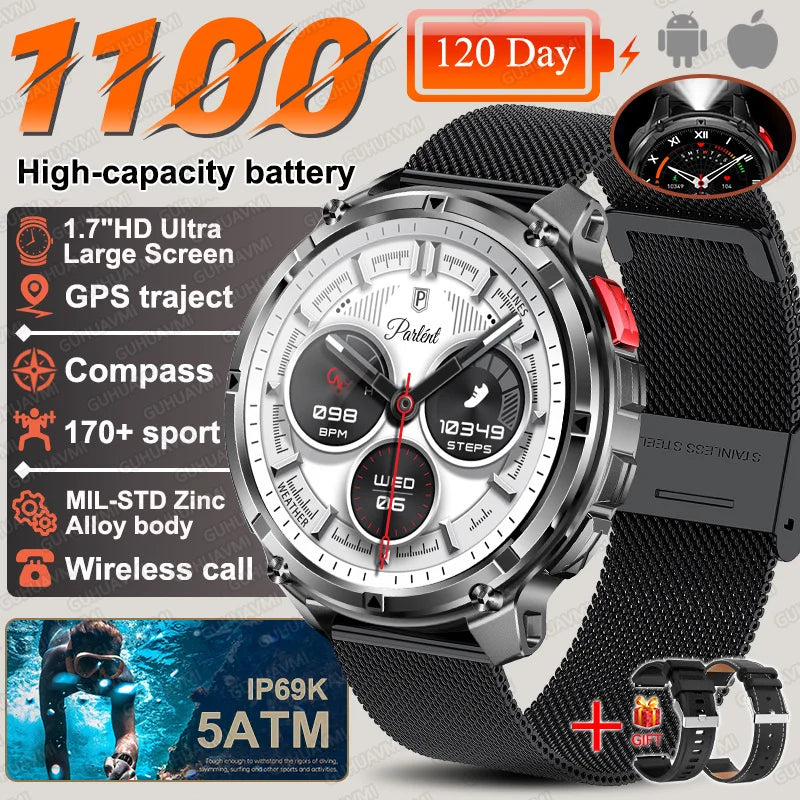 2026 Neue T-Rex3 Pro 1100mAh Akku Smartwatch GPS-Route 5ATM Wasserdicht Sport Lauf-Tracker Outdoor Kompass Militär-Smartwatch