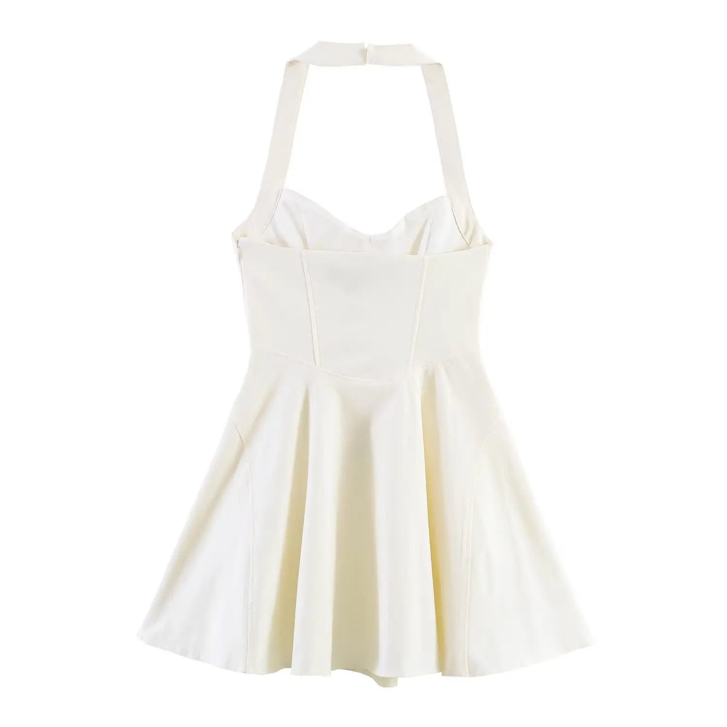 HH Sommer elegantes Neckholder-Faltenkleid einfarbig elegant kurz für Damen sexy rückenfreies ärmelloses Party-Minikleid Mujer