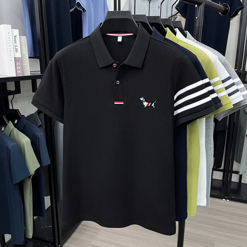Luxusmarke Herren hochwertiges Kurzarm-Poloshirt Revers Stickerei Welpe Manschette Streifen T-Shirt Business Freizeit Herrenbekleidung