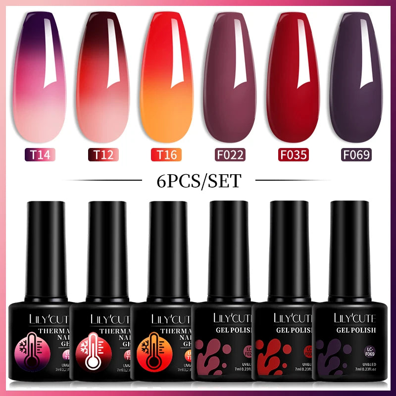 LILYCUTE 7ML 6PCS Neon Gel Nagellack Set fluoreszierend Farbwechsel Semi Permanent Soak Off Maniküre-Kit Nail Art Gel