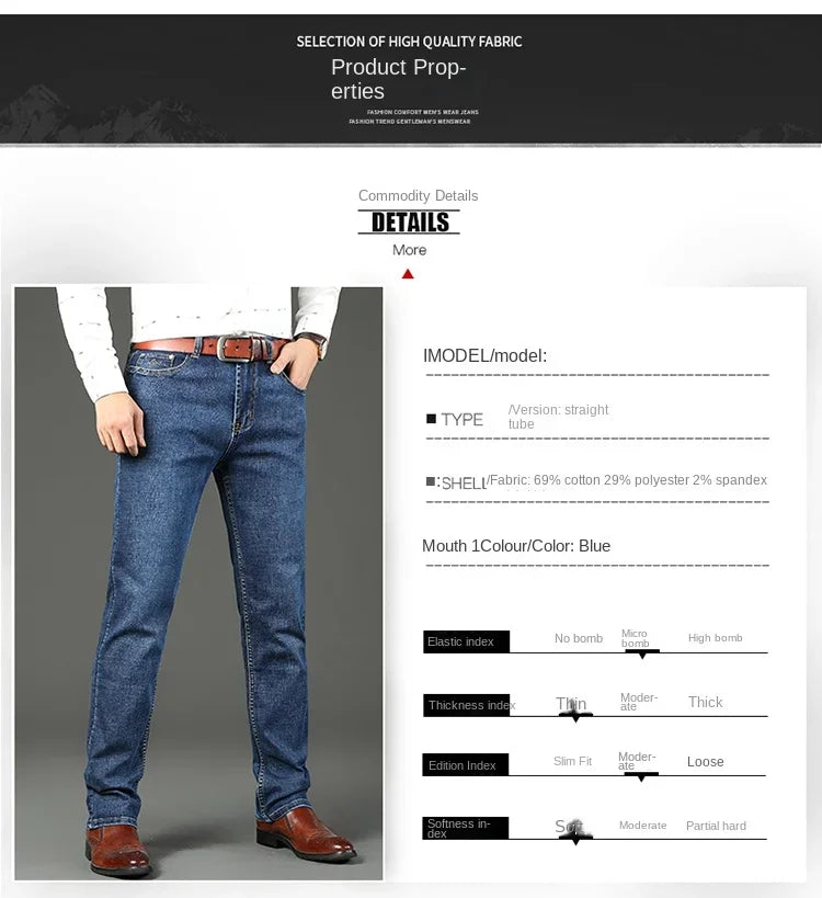 WTHINLEE Business Herren Jeans Casual Straight Stretch Mode Klassische Blaue Arbeits-Denim-Hosen Herren Markenbekleidung Größe 28-40
