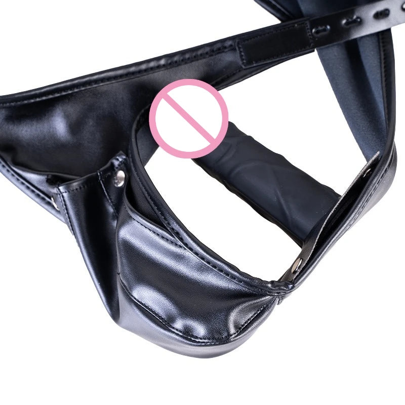 Multifunktionale Leder-Keuschheitsunterwäsche mit Vibrationslosem Silikon-Dildo Anal-Accessoires für sinnliches Liebesspiel Sexspielzeug für Paare