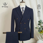 ST Cassy Dunkelblau Eleganter Herrenanzug 2-teiliges Set Moderne Hochzeitsanzüge für Herren Stilvoller Business-Büroanzug