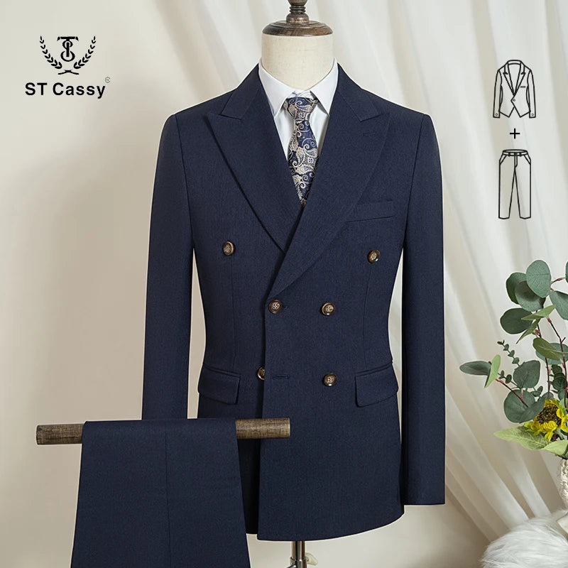 ST Cassy Dunkelblau Eleganter Herrenanzug 2-teiliges Set Moderne Hochzeitsanzüge für Herren Stilvoller Business-Büroanzug Hauptbild