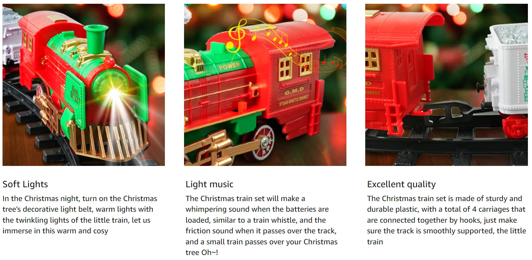 VATOS Hängender Weihnachtszug Spielzeug mit Licht und Sound, Zug um den Weihnachtsbaum, Dekoration, Geschenk, Indoor-Spielzeug für Kinder