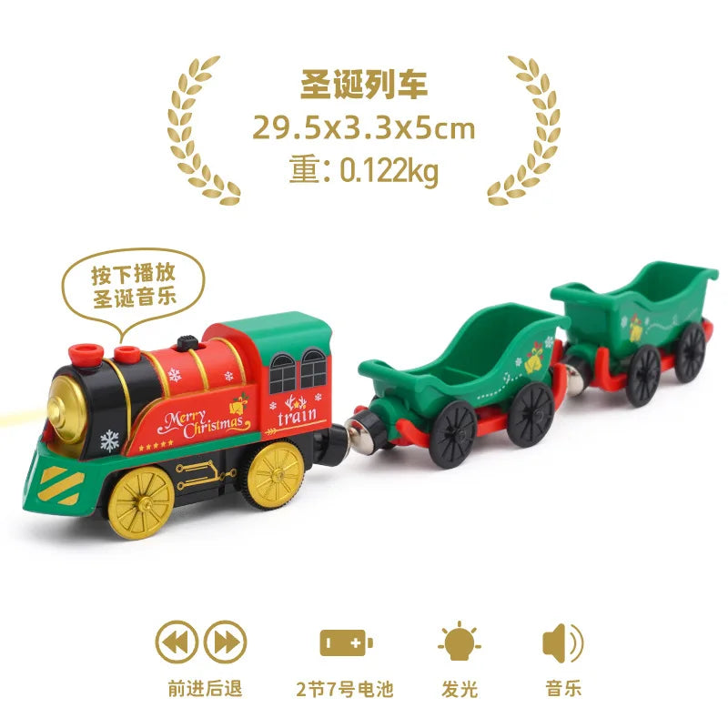 Hölzernes Elektroauto-Set Magnetischer Elektrozug mit kleiner Puppe Druckguss-Steckspielzeug-Set Kompatibel mit Eisenbahn-Holzschienenbahn