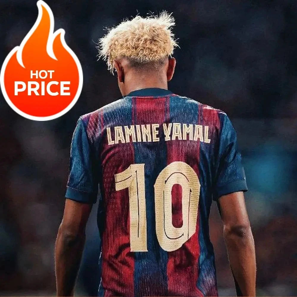 AI CHATGPT Lamine Yamal Kurzarm Fußballtrikot Nummer 10 Jugend Kinder Trainings-Fußballuniform Atmungsaktives Familien-Trikot-Shirt