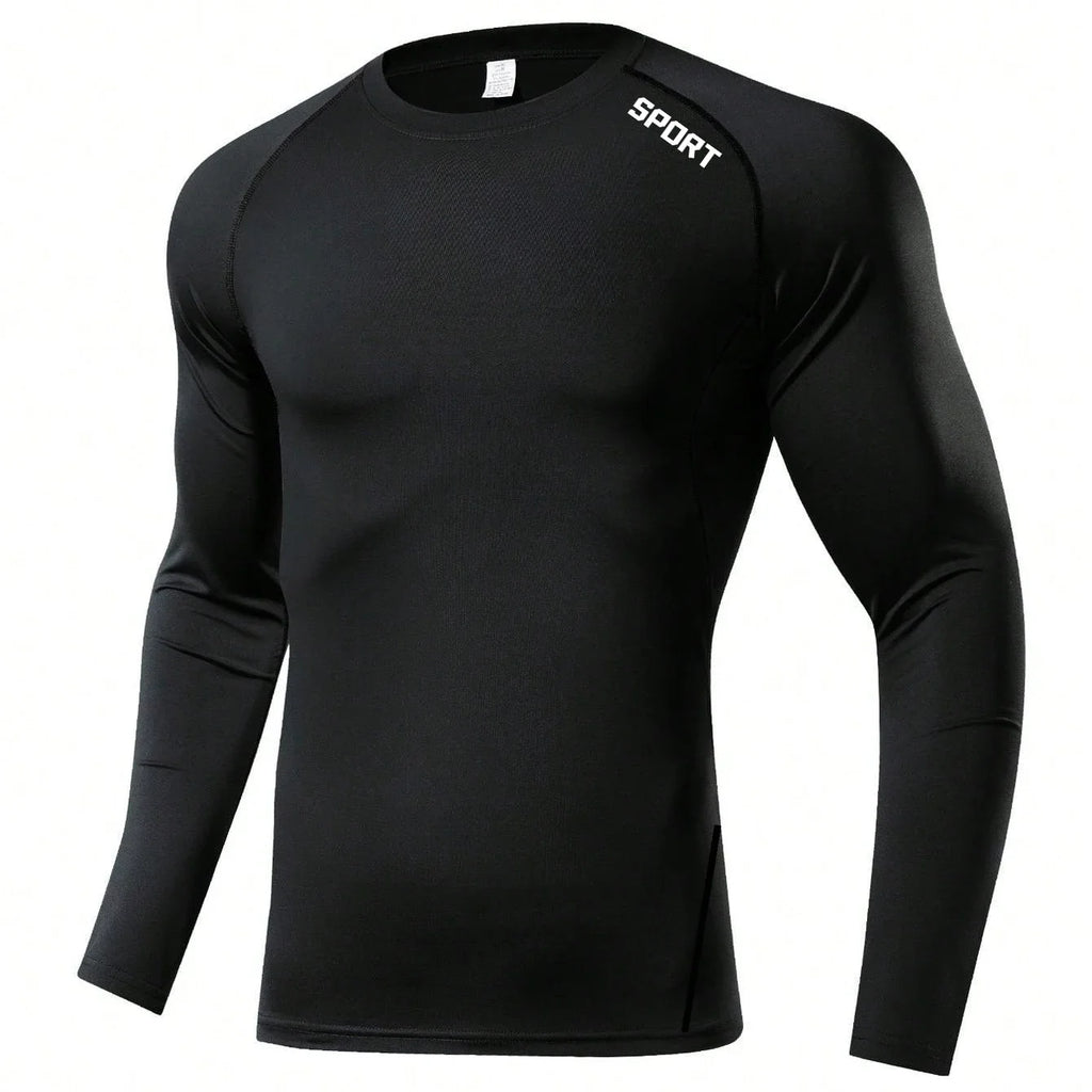 Herren Kompressions-Langarmshirt Schwarz Fitness-T-Shirt Männer Laufen Schnelltrocknend Gym-Top Sonnenschutz Sport-Baselayer