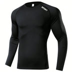 Herren Kompressions-Langarmshirt Schwarz Fitness-T-Shirt Männer Laufen Schnelltrocknend Gym-Top Sonnenschutz Sport-Baselayer