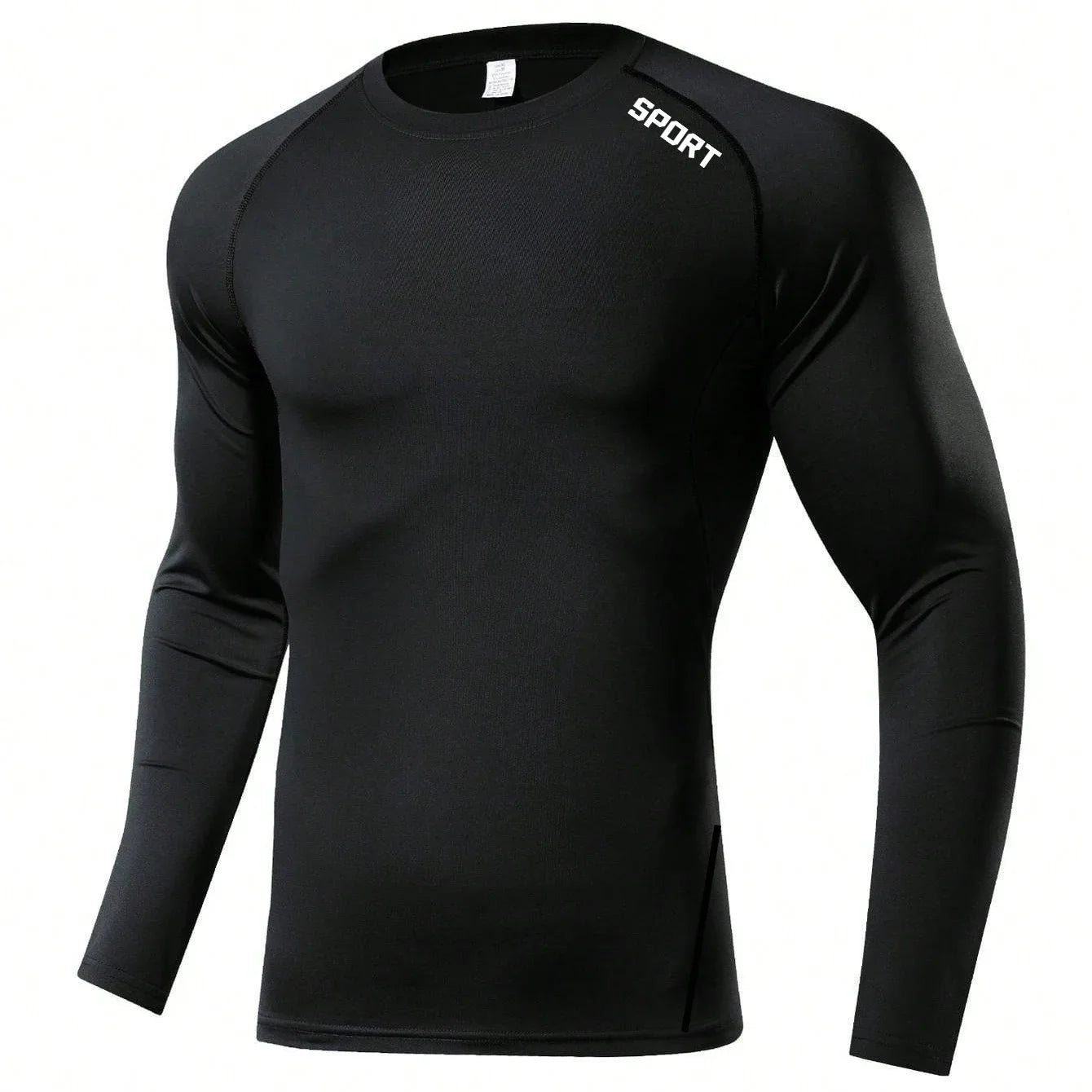 Herren Kompressions-Langarmshirt Schwarz Fitness-T-Shirt Männer Laufen Schnelltrocknend Gym-Top Sonnenschutz Sport-Baselayer