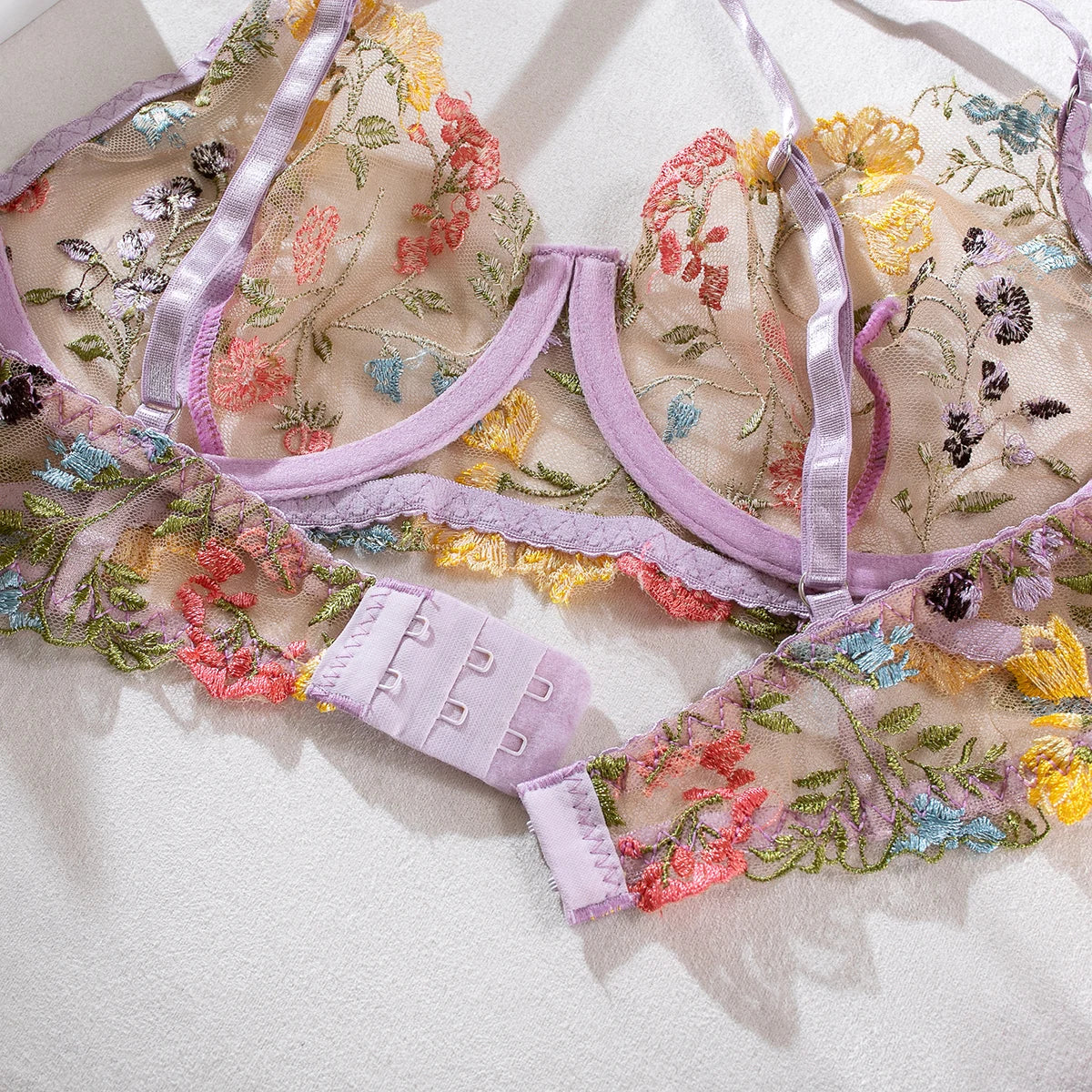 Yimunancy Blumenstickerei Dessous-Set Damen transparentes 2-teiliges Boho-BH + Höschen Unterwäsche-Set Intimates