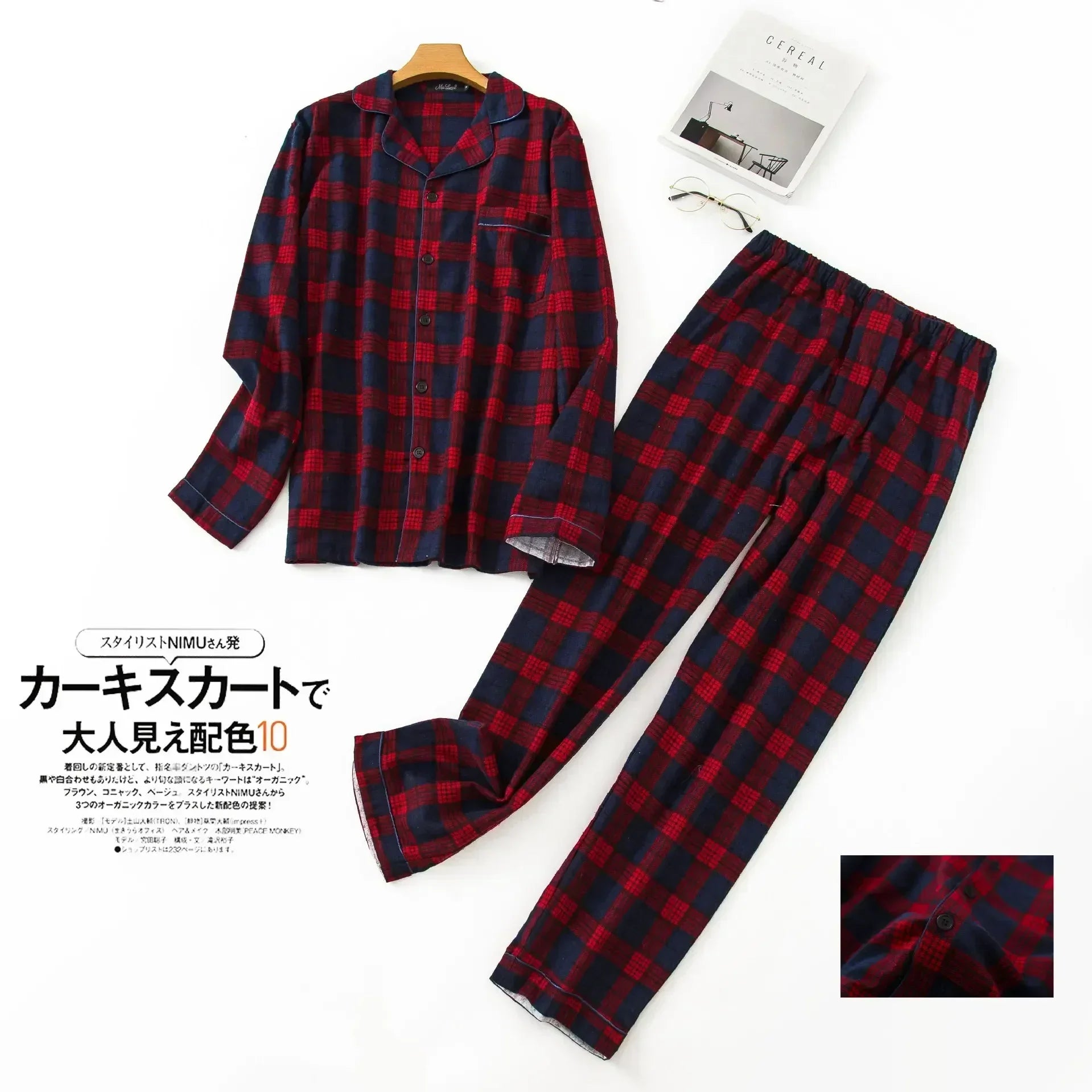 Herren-Hausanzüge Langärmelige Hosenanzüge für Herbst und Winter Pyjamas für Herren Flanell Kariertes Design Pyjamas für Herren