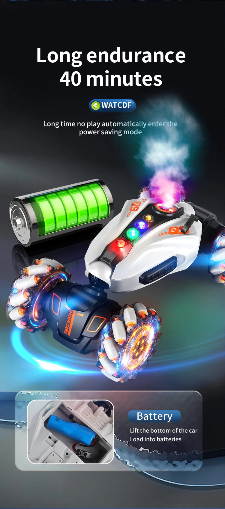 4WD RC Drift-Auto mit Musik, LED-Lichtern, 2.4G Gesten-Funkfernbedienung, Sprüh-Stunt-Auto, 360° drehbares Kletterauto, Spielzeuggeschenk