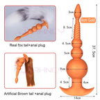 3-10cm Großer Analsex Plug mit Schwanz Sexspielzeug für Erwachsene Spiele Paare DIY Cosplay Großer Butt Plug Silikon Weich Lang Anal Beads Frauen