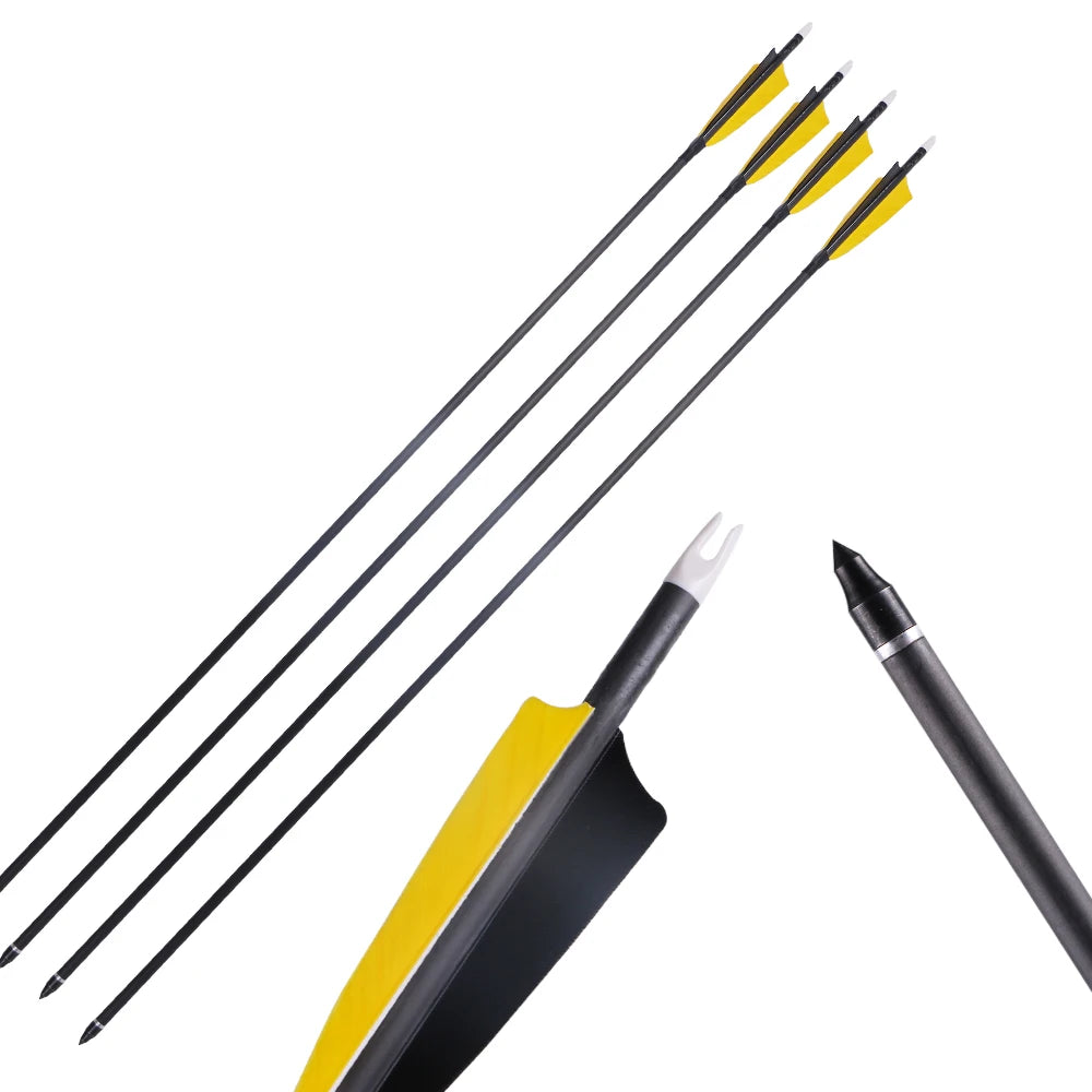 Toparchery 6/12/24 Stück 33 Zoll Bogenschießen reine Carbonpfeile ID6,2 mm Spine 400 mit 4 Zoll Naturfedern für Outdoor-Schießen Jagd