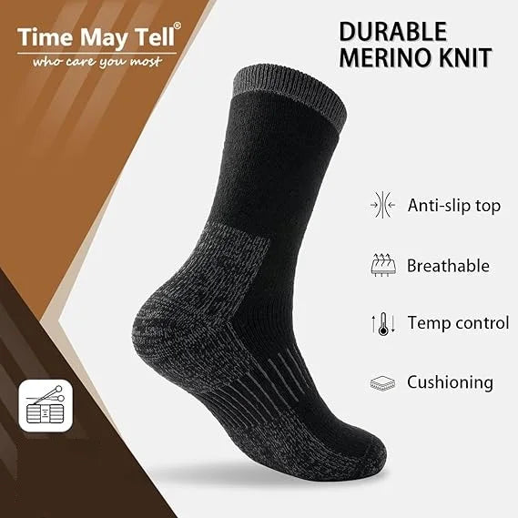 Merinowolle-Thermosocken, Unisex, 3 Paar vollgepolsterte Winterstiefelsocken, geeignet zum Wandern und Arbeiten bei kaltem Wetter