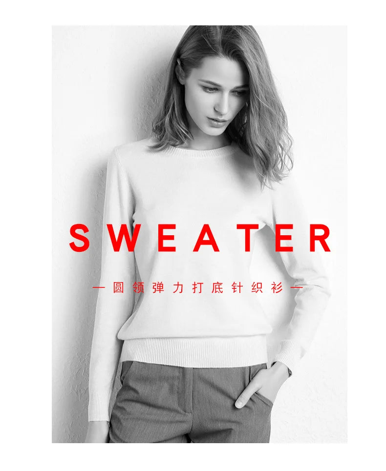 Damen Slim O-Neck Pullover Kaschmir-Wollmischung Pullover Herbst Und Winter Langarm Strick Unterhemd Große Größe 2024