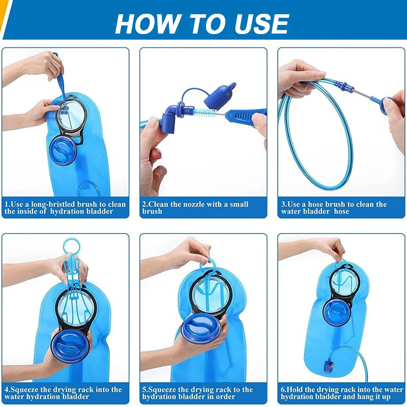 4-in-1 Trinkblasent-Reinigungsset, multifunktionale Schlauchbürste, Trockenständer, tragbares Reinigungswerkzeug für Camping, Wandern, Wasserbeutel