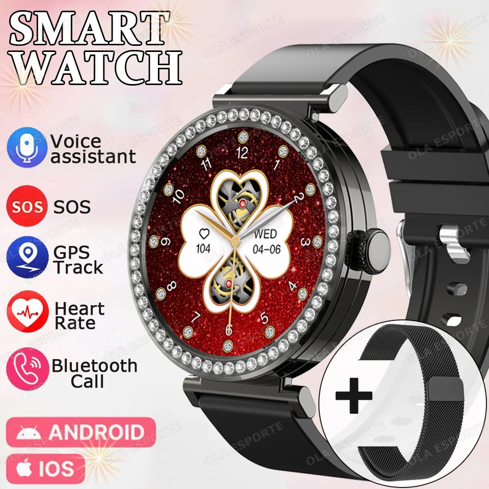 Fashion Zircon Smartwatch 1,46" AMOLED Bildschirm 5.4 Bluetooth Anruf Herzfrequenz Temperaturüberwachung Damen Smartwatch Schrittzähler