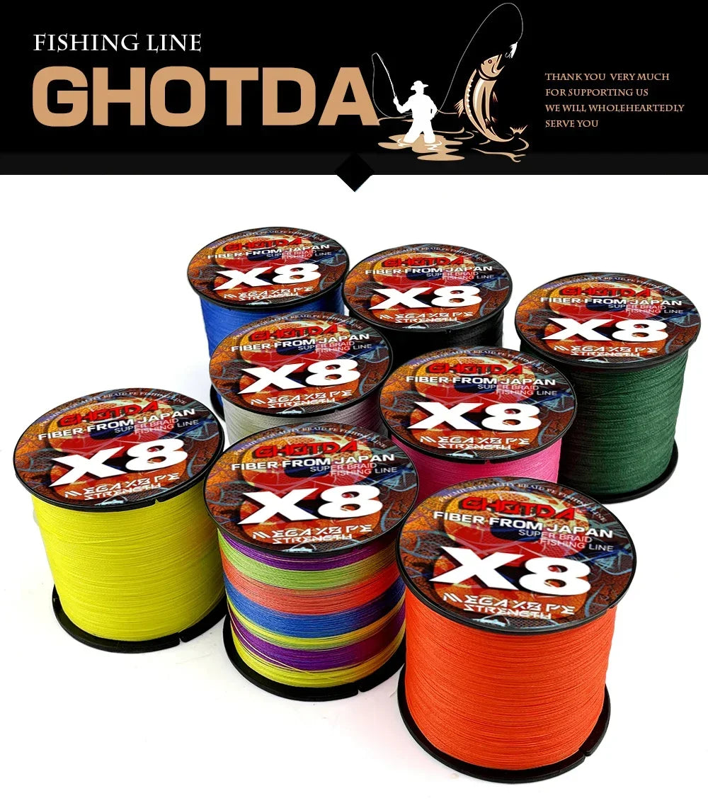 8 Strands Multifilament Angelschnüre Salzwasser Fliegen-Karpfen geflochtene Schnur X8 Spinnköder Angelschnur für Barsch 300m/500m 18lb-78lb