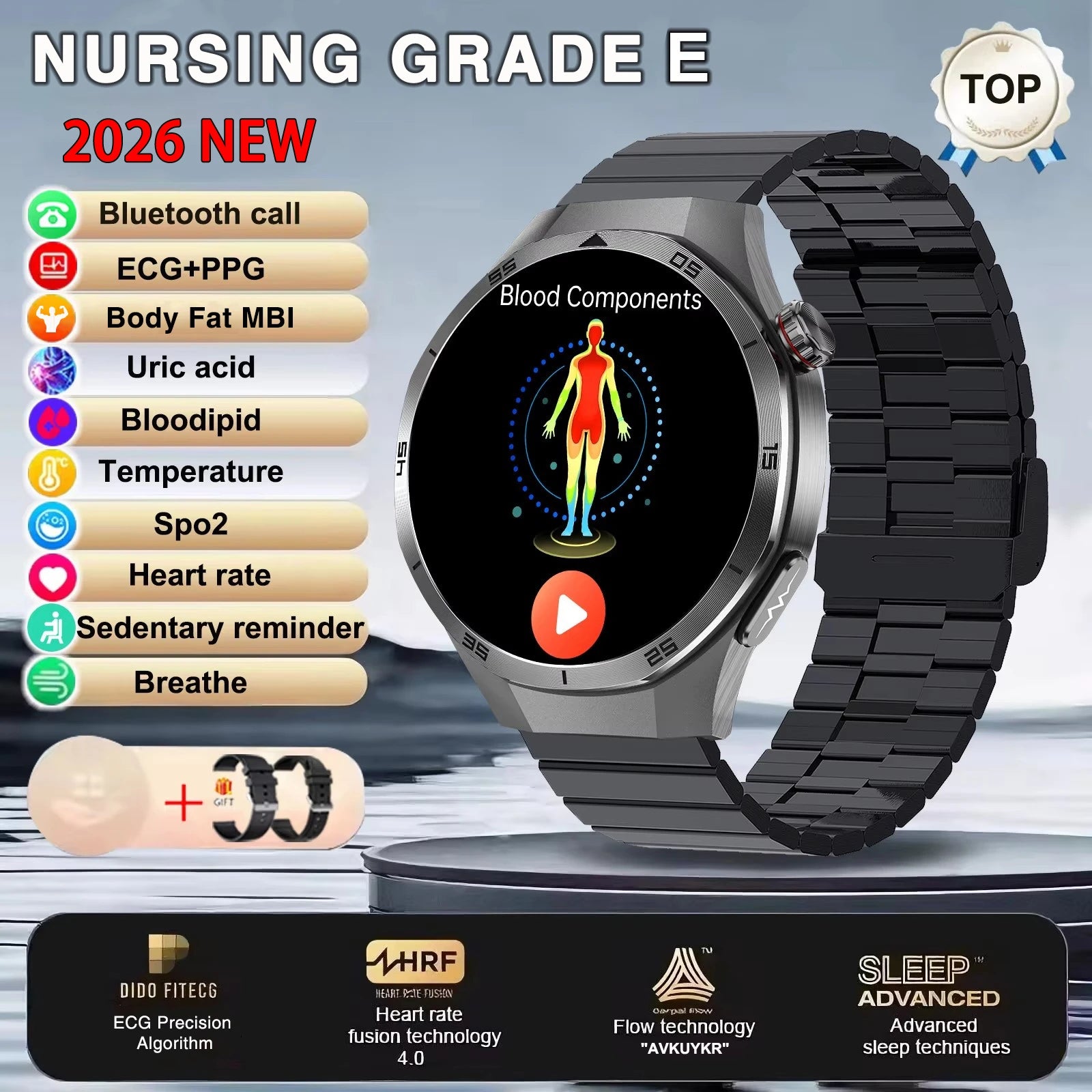 2026 Neue Smartwatch für Pflegeberufe mit EKG+PPG Gesundheitsanalyse Blutdruck Lipide Harnsäure Drahtlose HD-Anruf Smartwatch Herren Damen