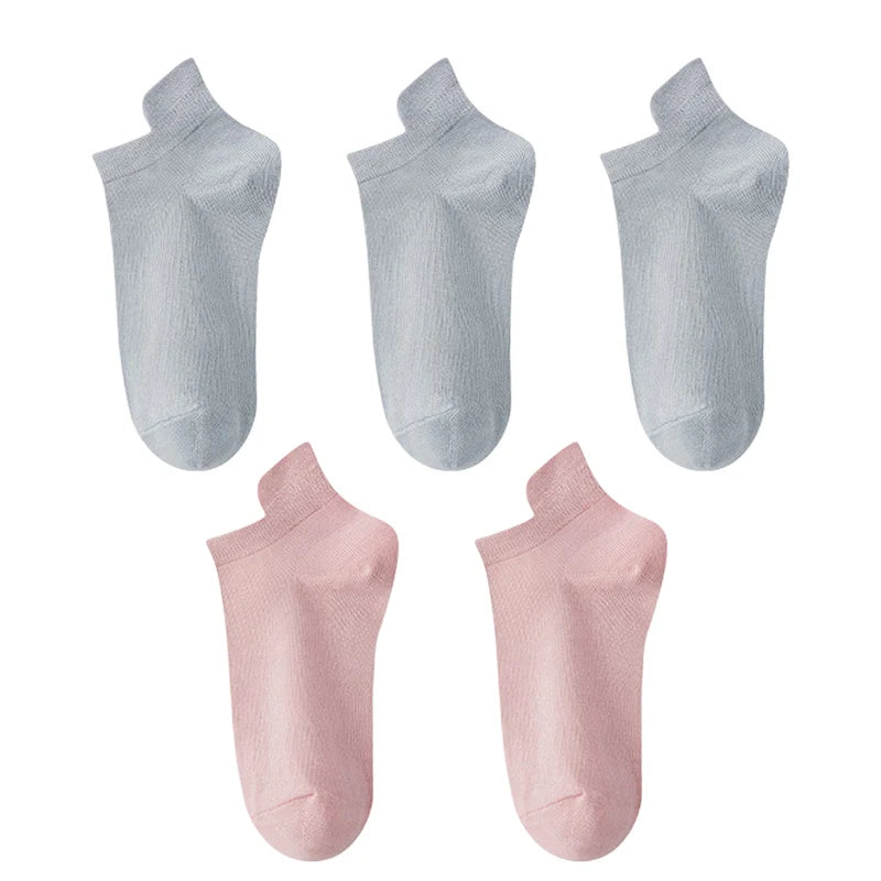 10 Stück=5 Paar Damen Socken Casual Atmungsaktiv Hohe Qualität Knöchelsocken Sommer Low Cut Baumwolle Dünne Kurze Elastische Socken calcetines