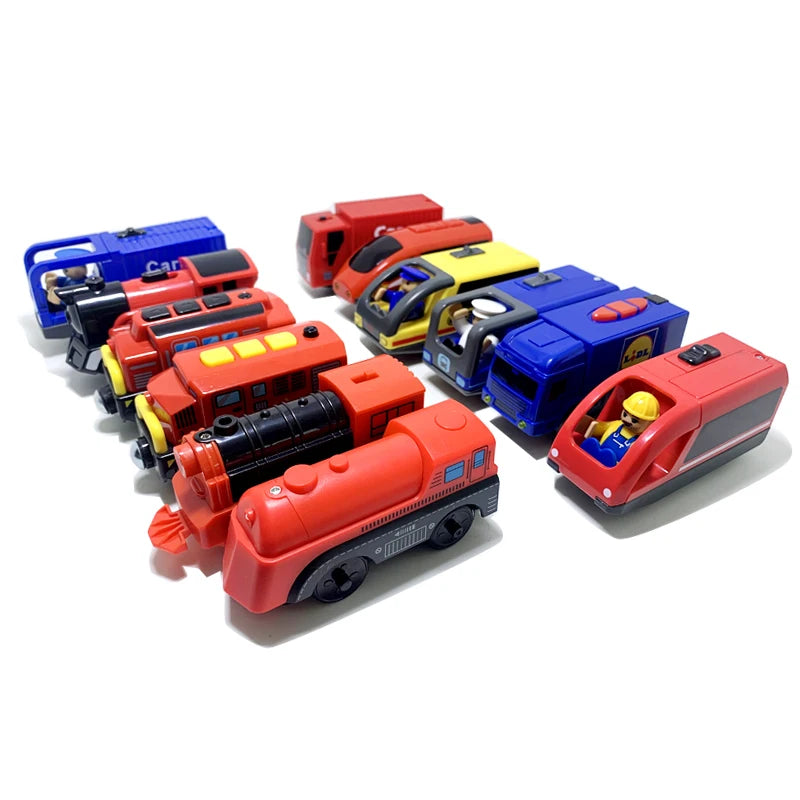 Elektrische Zuglokomotive Magnetisches Auto Druckguss-Modell Steckplatz passend für alle Marken Holzzugschienenbahn für Kinder Spielzeug W02