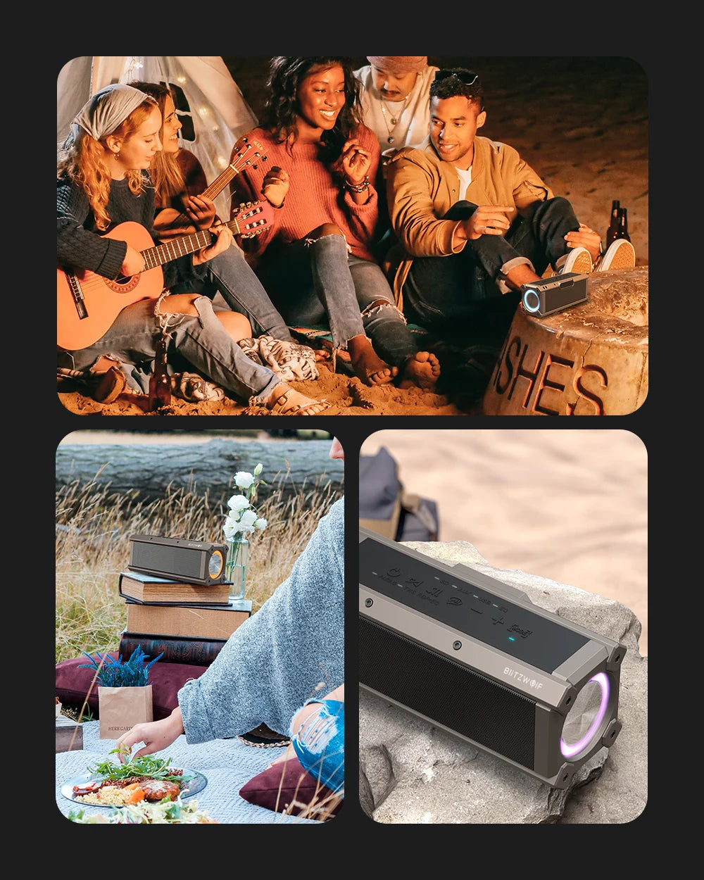 BlitzWolf BW-WA3 100W TWS Bluetooth-Lautsprecher mit vier Treibern, doppelter Membran, tiefem Bass, RGB-Licht, IPX5 Wasserdichtigkeit, 5000mAh Akku