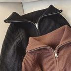 Damen Half-Zip Kragen Pullover Weicher Strick Langarm Kurzer Pulli Herbst Winter Teenager-Mädchen Koreanisches Mode-Outfit