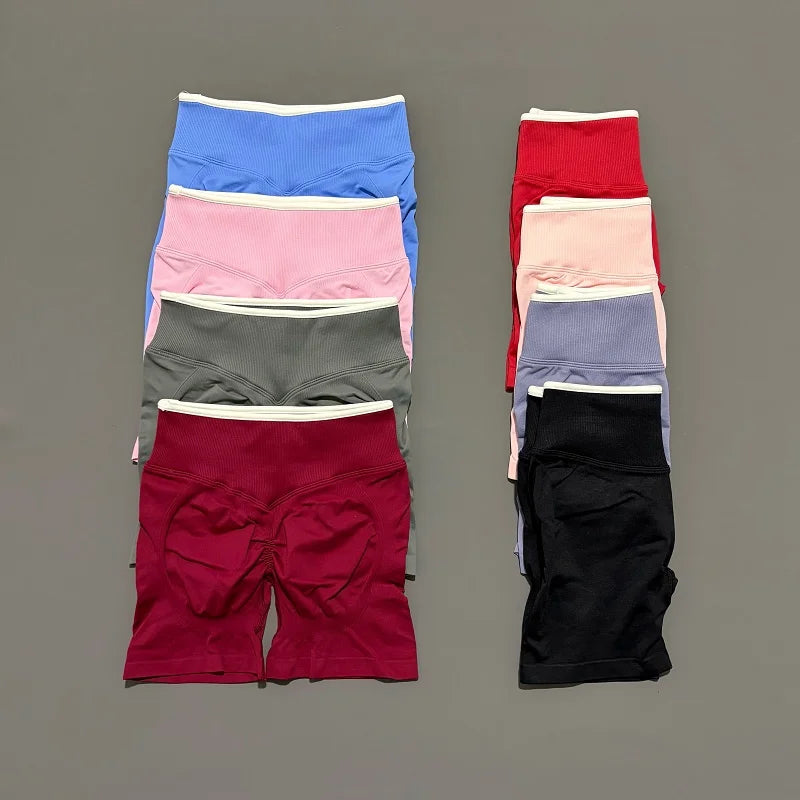 Damen Sportshorts Fitness High Waist Scrunch Nahtlose Yoga Leggings Radlerhosen Workout Lauf Fitness Hosen