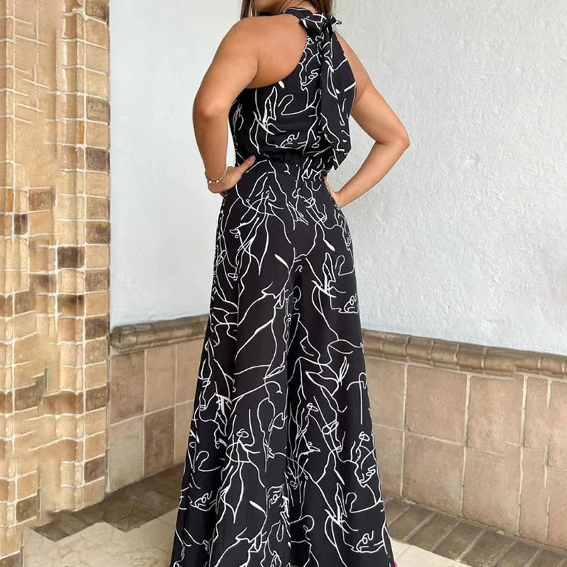 Sexy ärmelloser Jumpsuit Büro-Dame Frühling Sommer Mode Lässige schulterfreie bedruckte Jumpsuits für Frauen 2024 Einteiler Strampler