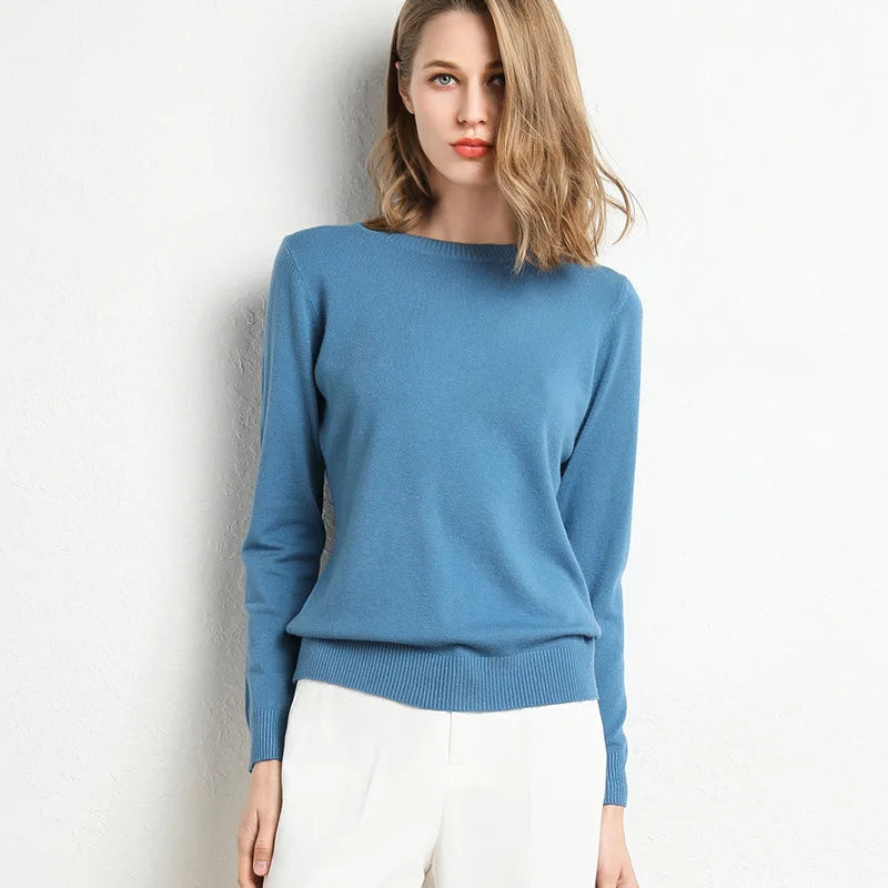 Damen Slim O-Neck Pullover Kaschmir-Wollmischung Pullover Herbst Und Winter Langarm Strick Unterhemd Große Größe 2024