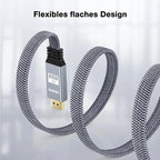 8K HDMI-Flachkabel 48 Gbit/s High Speed 8K60 4K120 144Hz Geflochtenes HDMI 2.1 Kabel 3D eARC HDCP 2.2&2.3 Kompatibel mit Roku TV/PS5