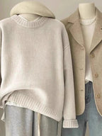 Weicher, wachsartiger Rundhals-Pullover aus 100 % reinem Kaschmir für Damen, lockerer Pullover, Herbst- und Winter-Kurzpullover
