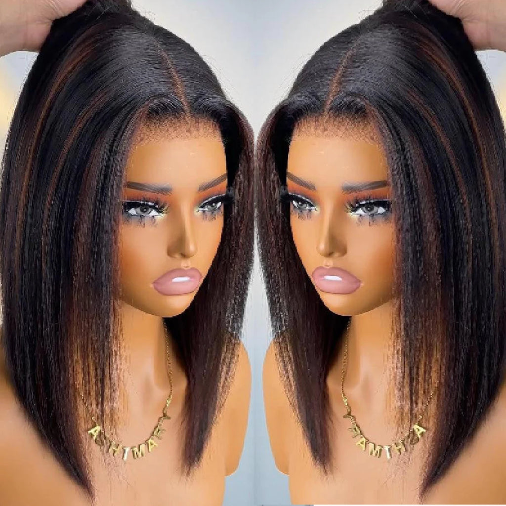 Highlight Brown Glueless 400 Dichte glatte Perücke ohne Kleber brasilianisches Echthaar 4x4/13x6 HD Lace Front Ready-to-wear Perücke 18 Zoll